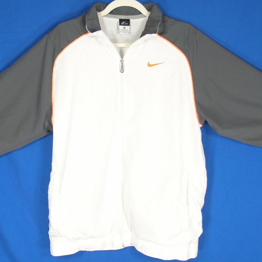 Nike Dri-Fit Basketball Track Jacket Vintage Men's Medium White w/ Orange Swoosh
